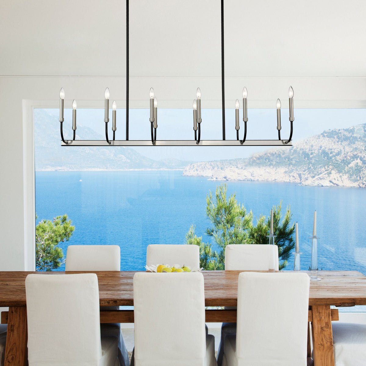 Haylie 12 Light Linear Chandelier Matte Black + Brushed Nickel