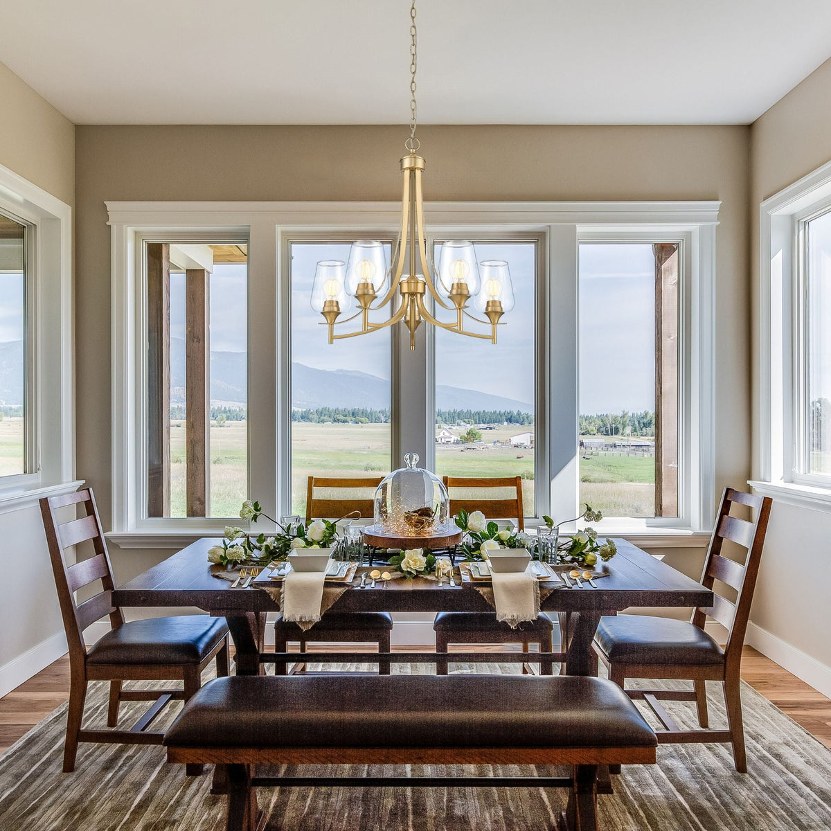 Joliet 5 Light Chandelier Burnished Brass