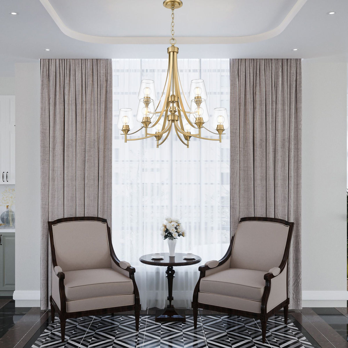 Joliet 9 Light Chandelier Burnished Brass