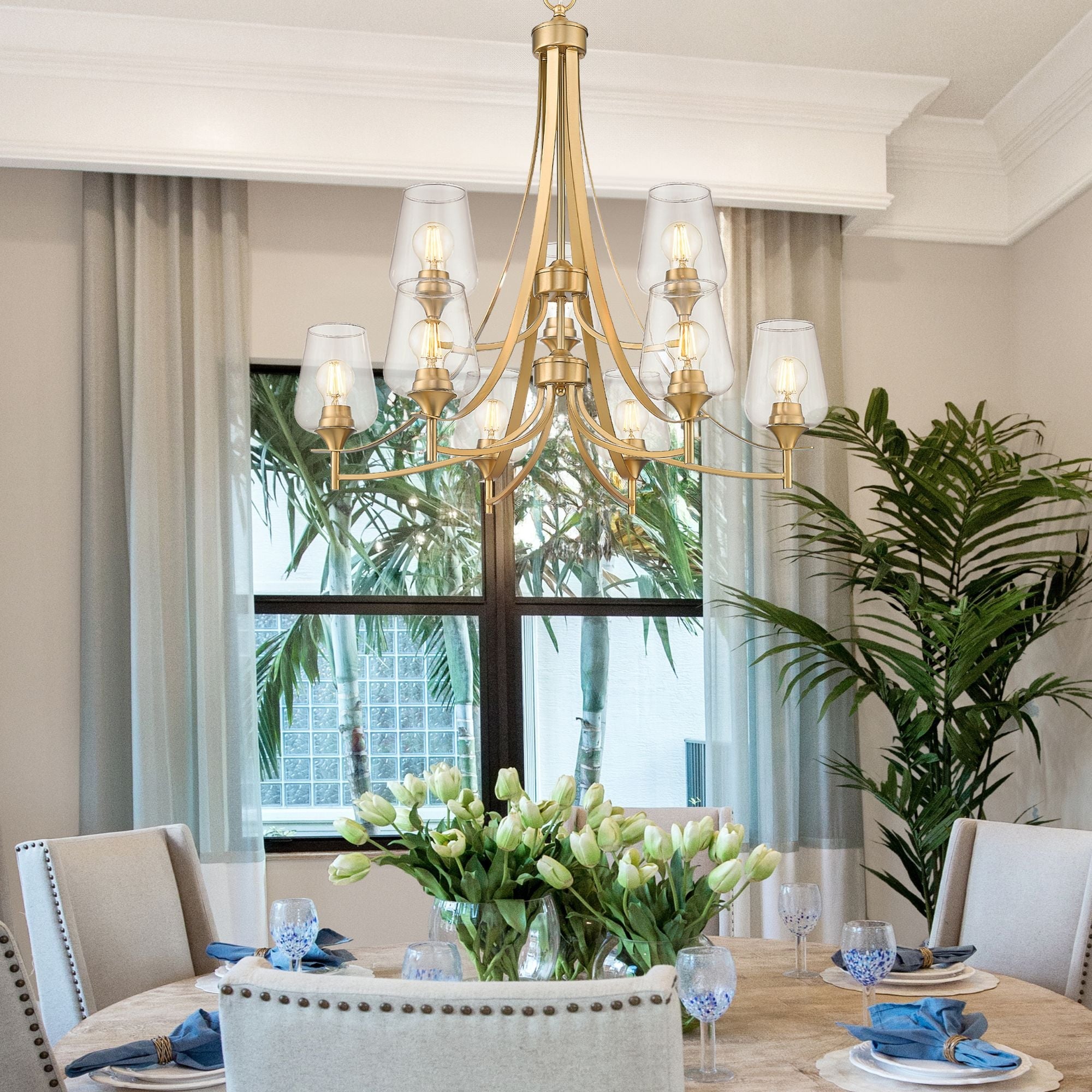 Joliet 9 Light Chandelier Burnished Brass