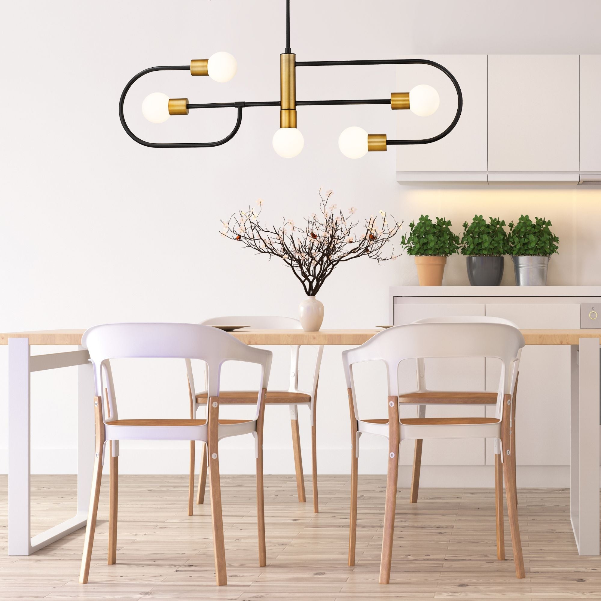 Neutra 5 Light Linear Chandelier Matte Black + Foundry Brass