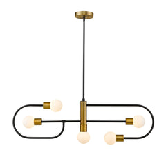 Neutra 5 Light Linear Chandelier Matte Black + Foundry Brass