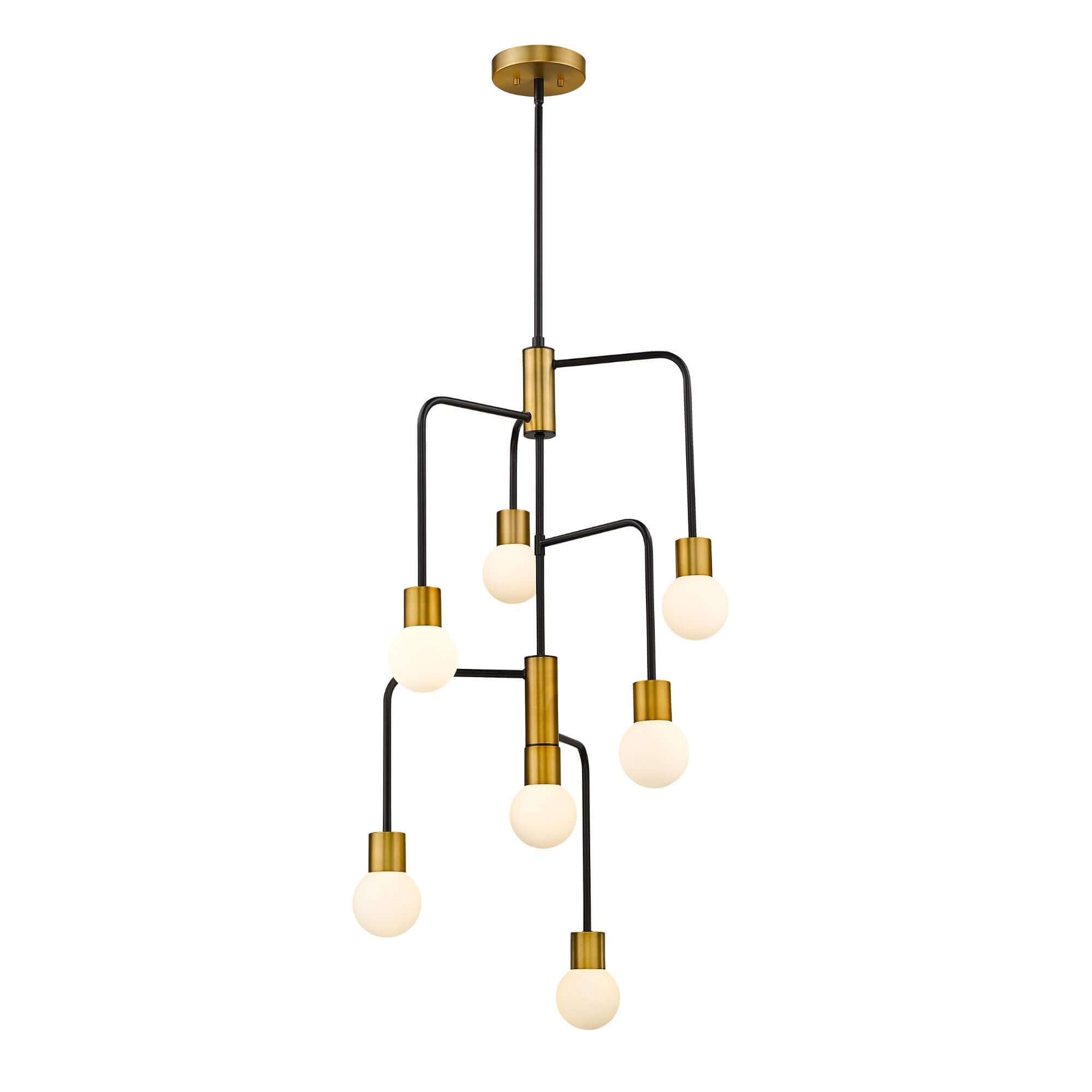 Neutra 7 Light Chandelier Matte Black + Foundry Brass
