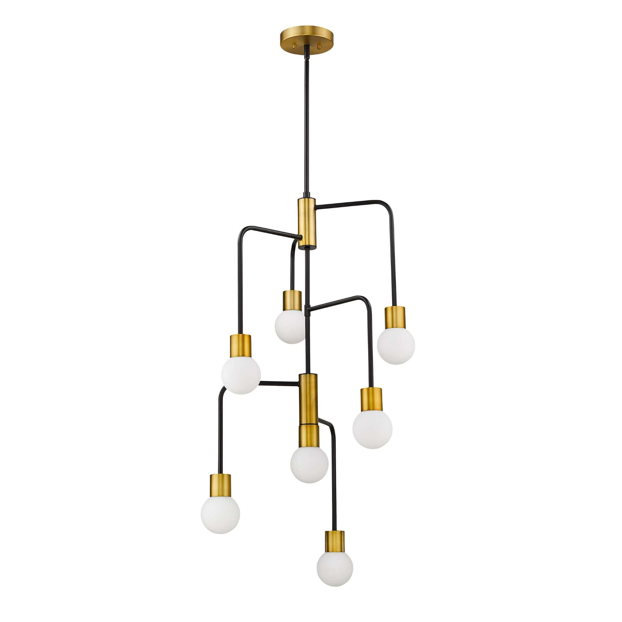 Neutra 7 Light Chandelier Matte Black + Foundry Brass