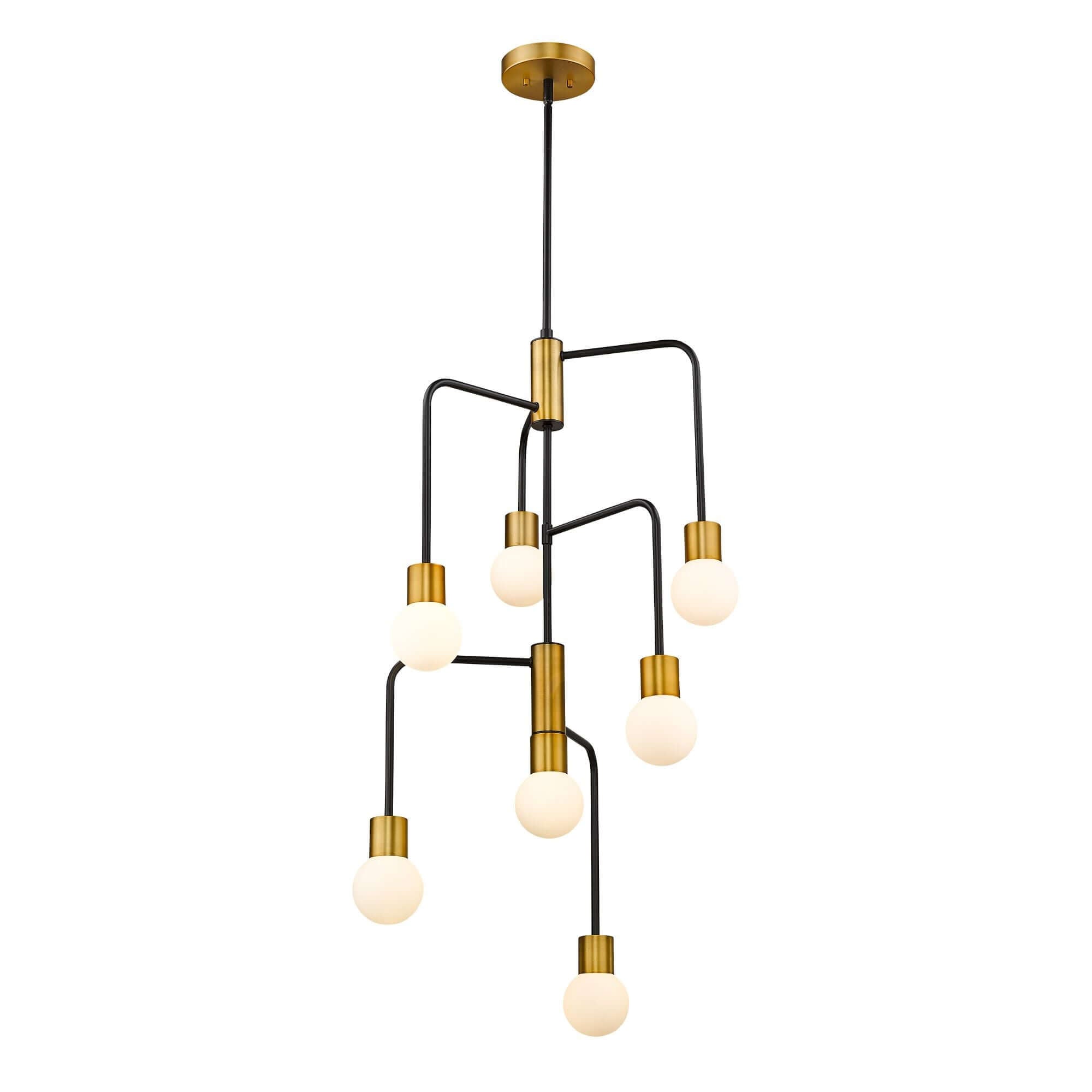 Neutra 7 Light Chandelier Matte Black + Foundry Brass