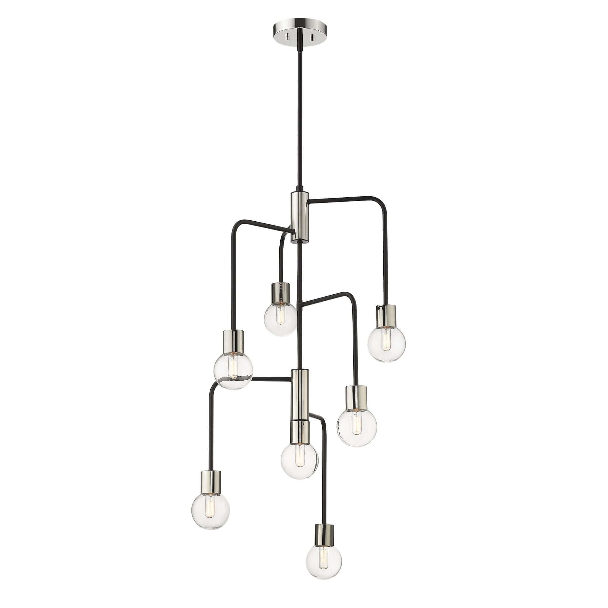 Neutra 7 Light Chandelier Matte Black + Polished Nickel
