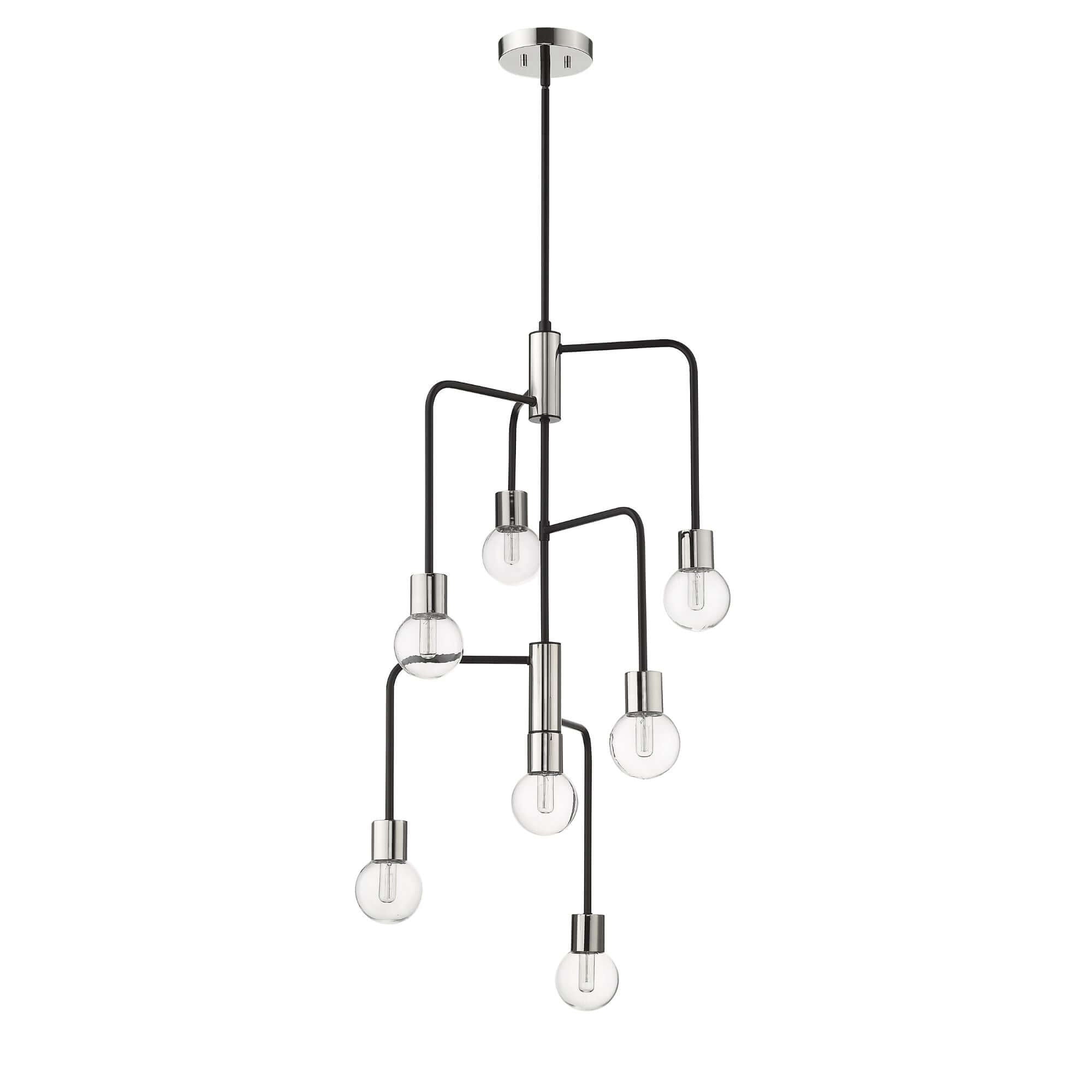 Neutra 7 Light Chandelier Matte Black + Polished Nickel