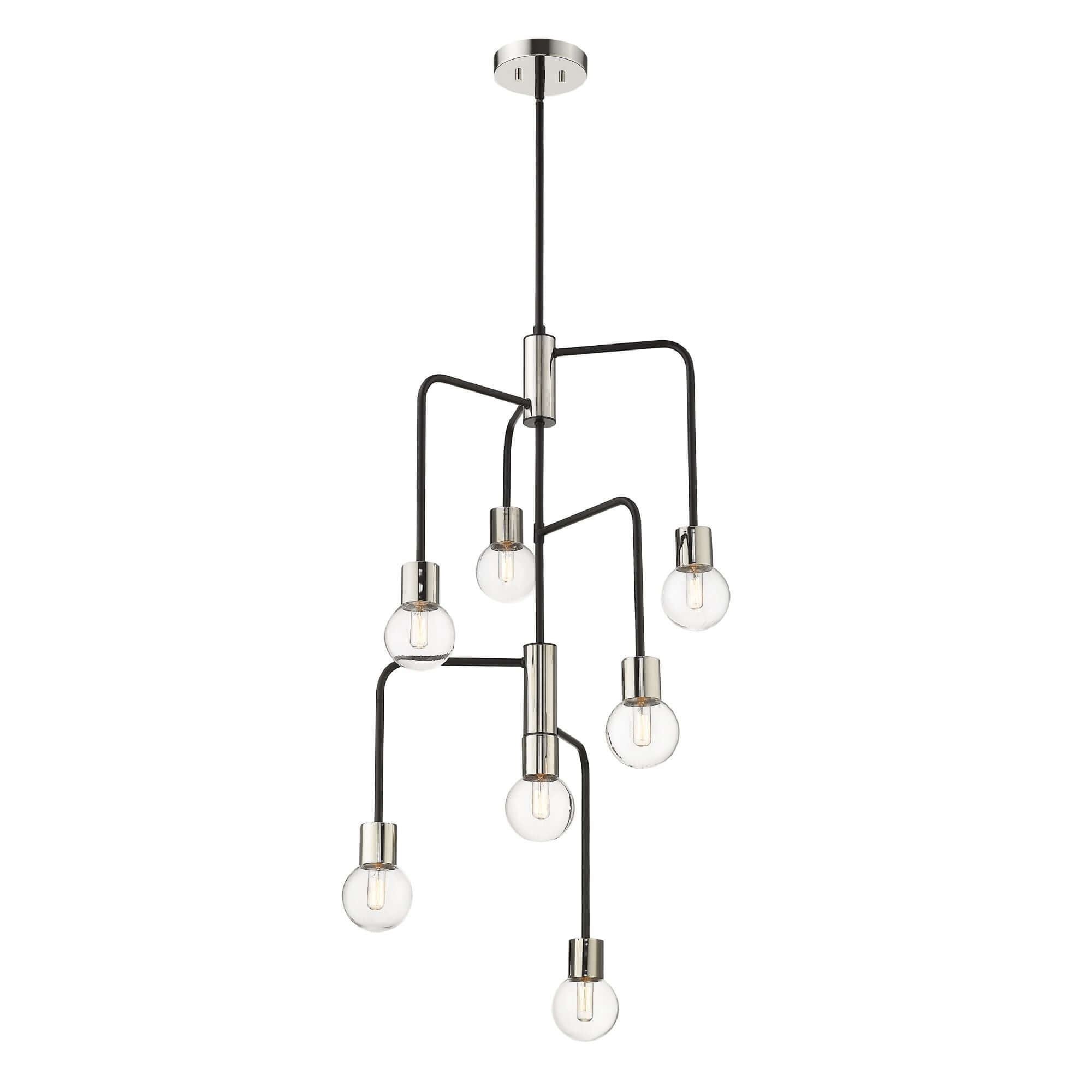 Neutra 7 Light Chandelier Matte Black + Polished Nickel