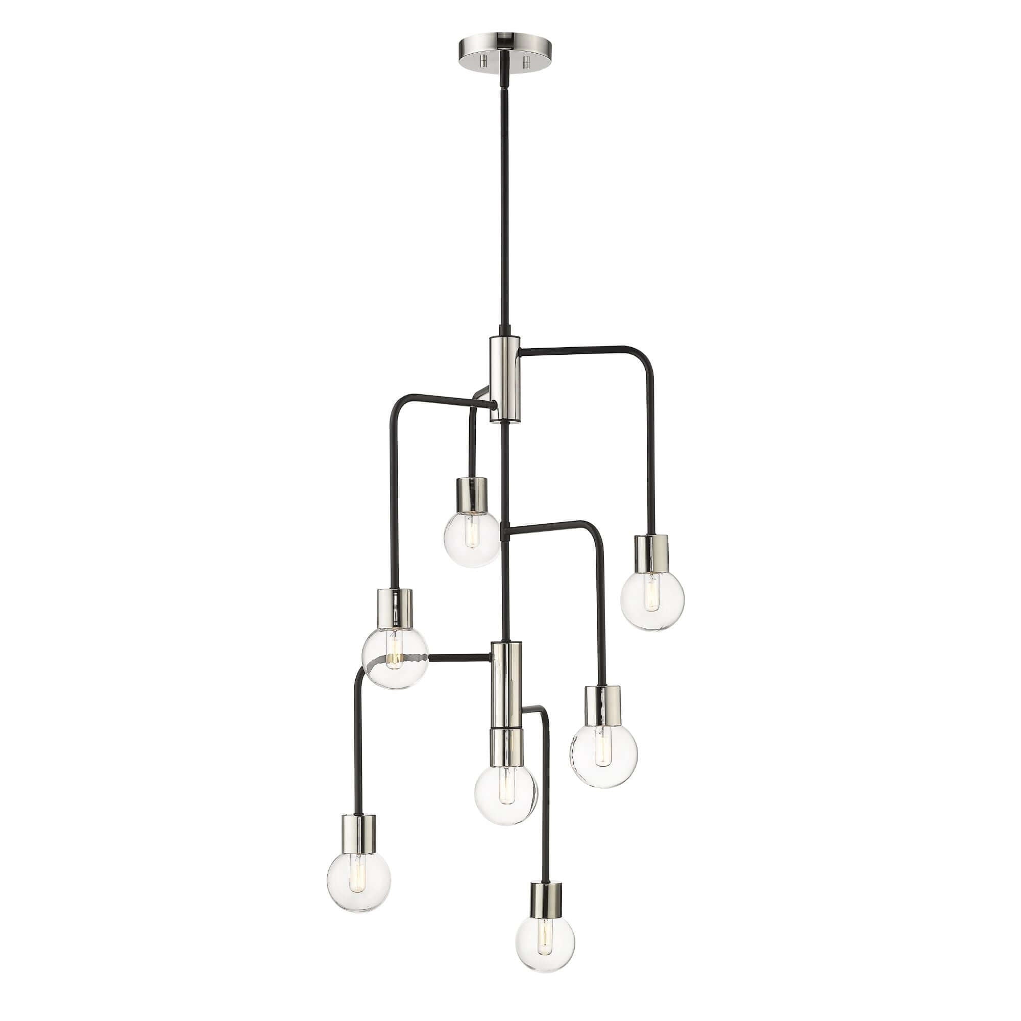 Neutra 7 Light Chandelier Matte Black + Polished Nickel