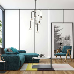 Neutra 7 Light Chandelier Matte Black + Polished Nickel