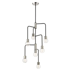 Neutra 7 Light Chandelier Matte Black + Polished Nickel
