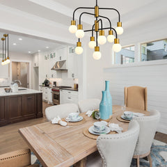 Neutra 9 Light Chandelier Matte Black + Foundry Brass