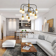 Neutra 9 Light Chandelier Matte Black + Foundry Brass