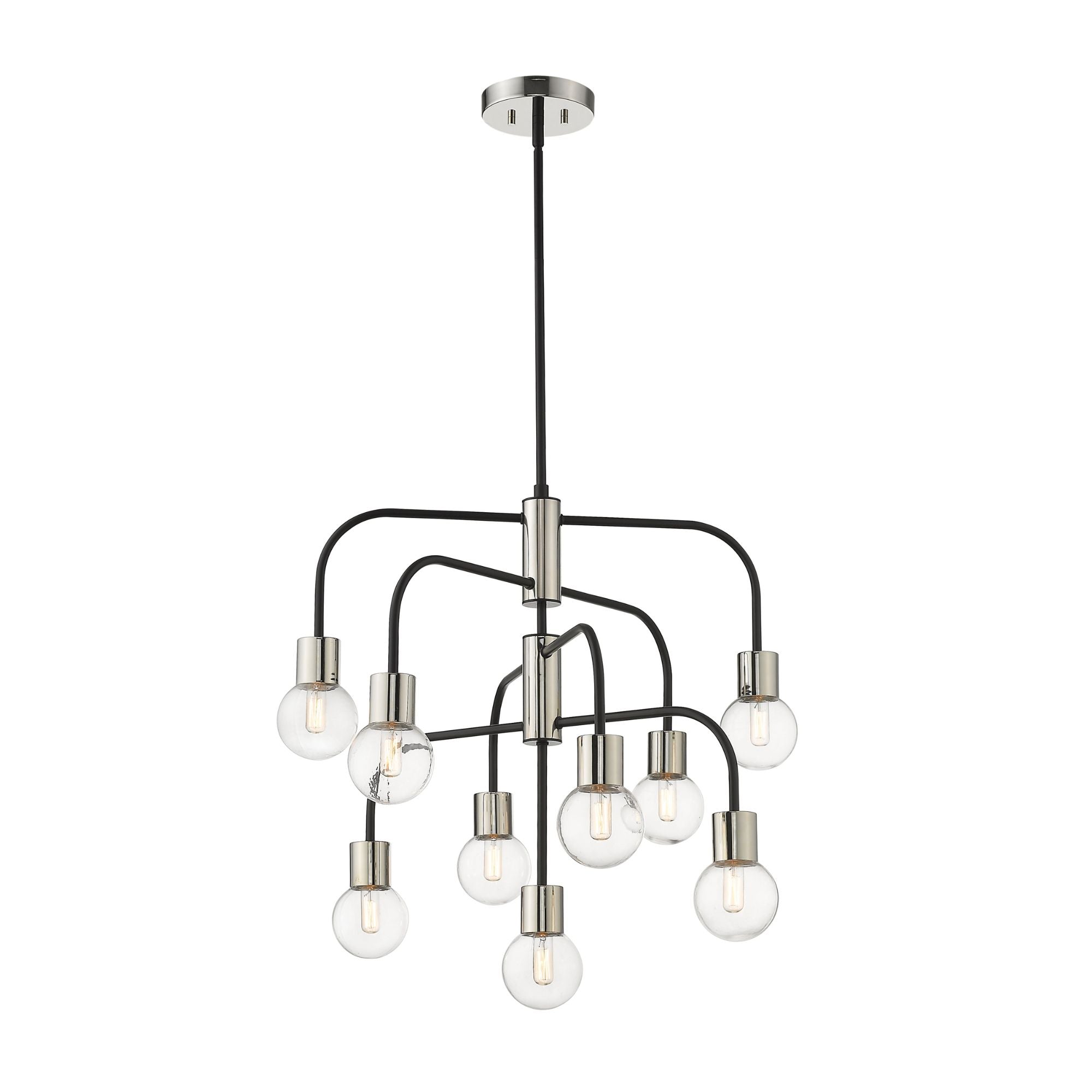 Neutra 9 Light Chandelier Matte Black + Polished Nickel
