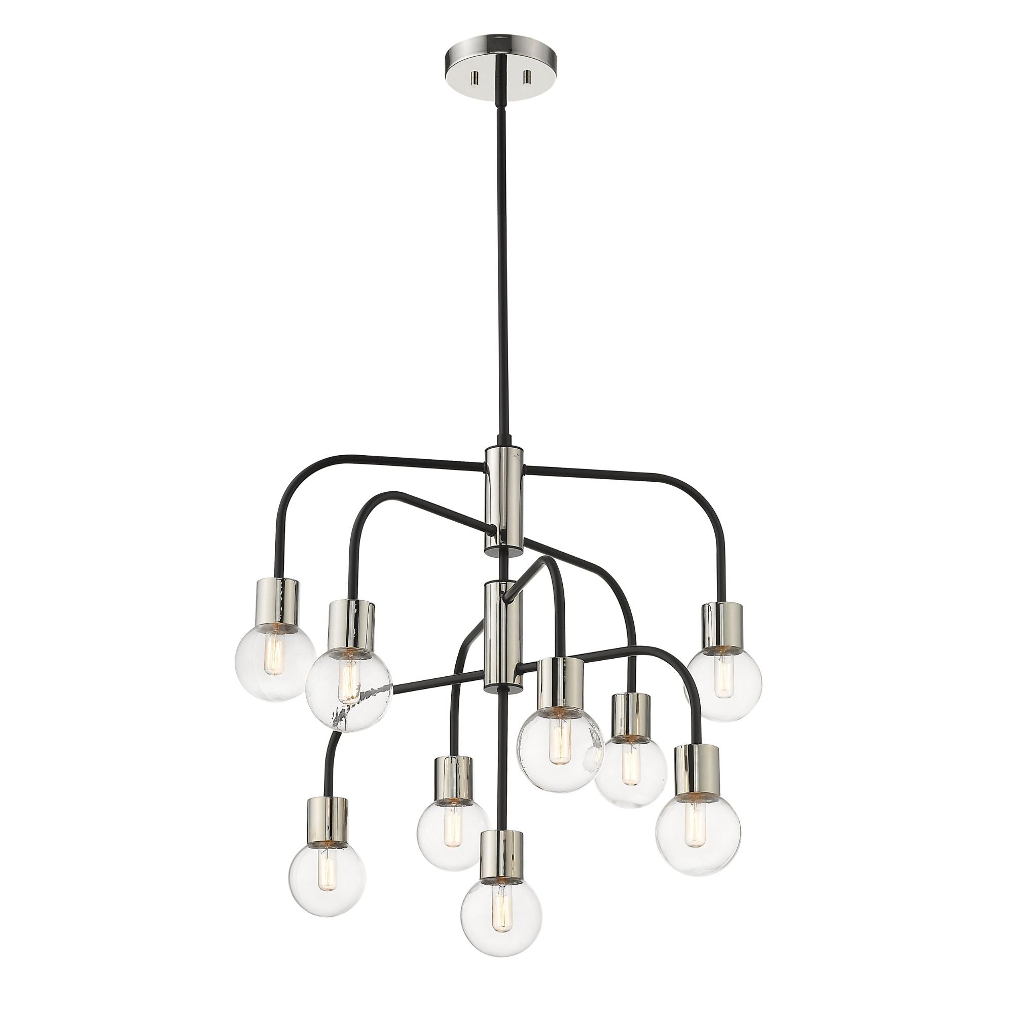 Neutra 9 Light Chandelier Matte Black + Polished Nickel