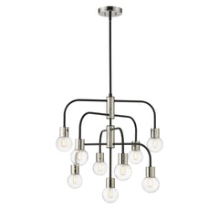 Neutra 9 Light Chandelier Matte Black + Polished Nickel