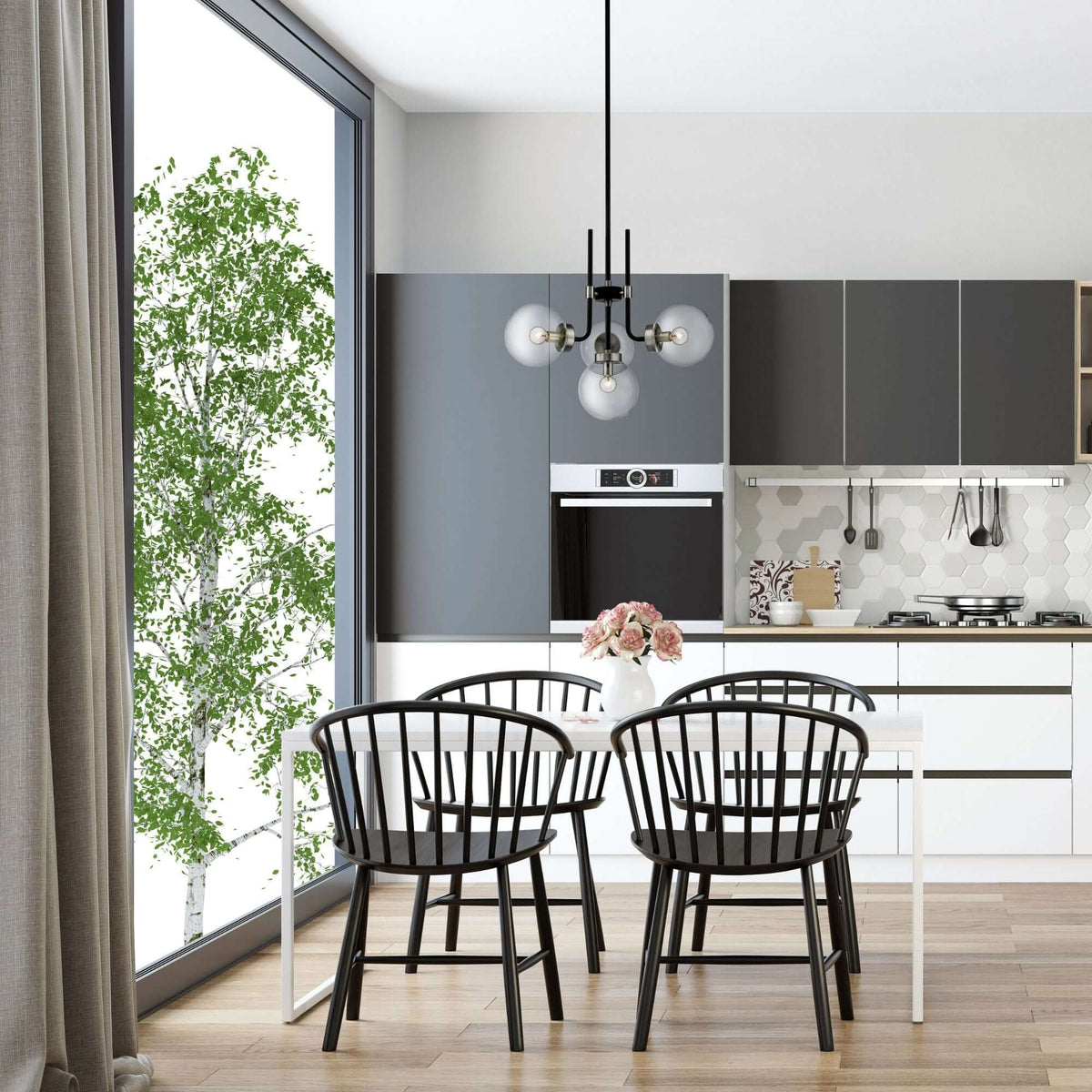 Parsons 4 Light Chandelier Matte Black + Brushed Nickel