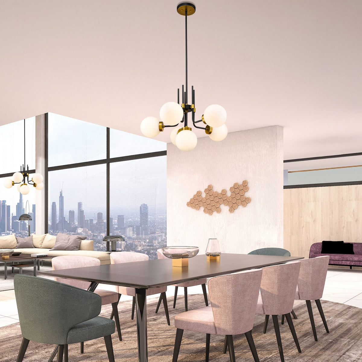 Parsons 6 Light Chandelier Matte Black + Olde Brass