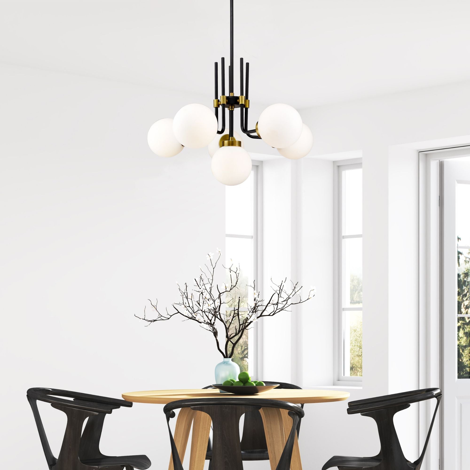 Parsons 6 Light Chandelier Matte Black + Olde Brass
