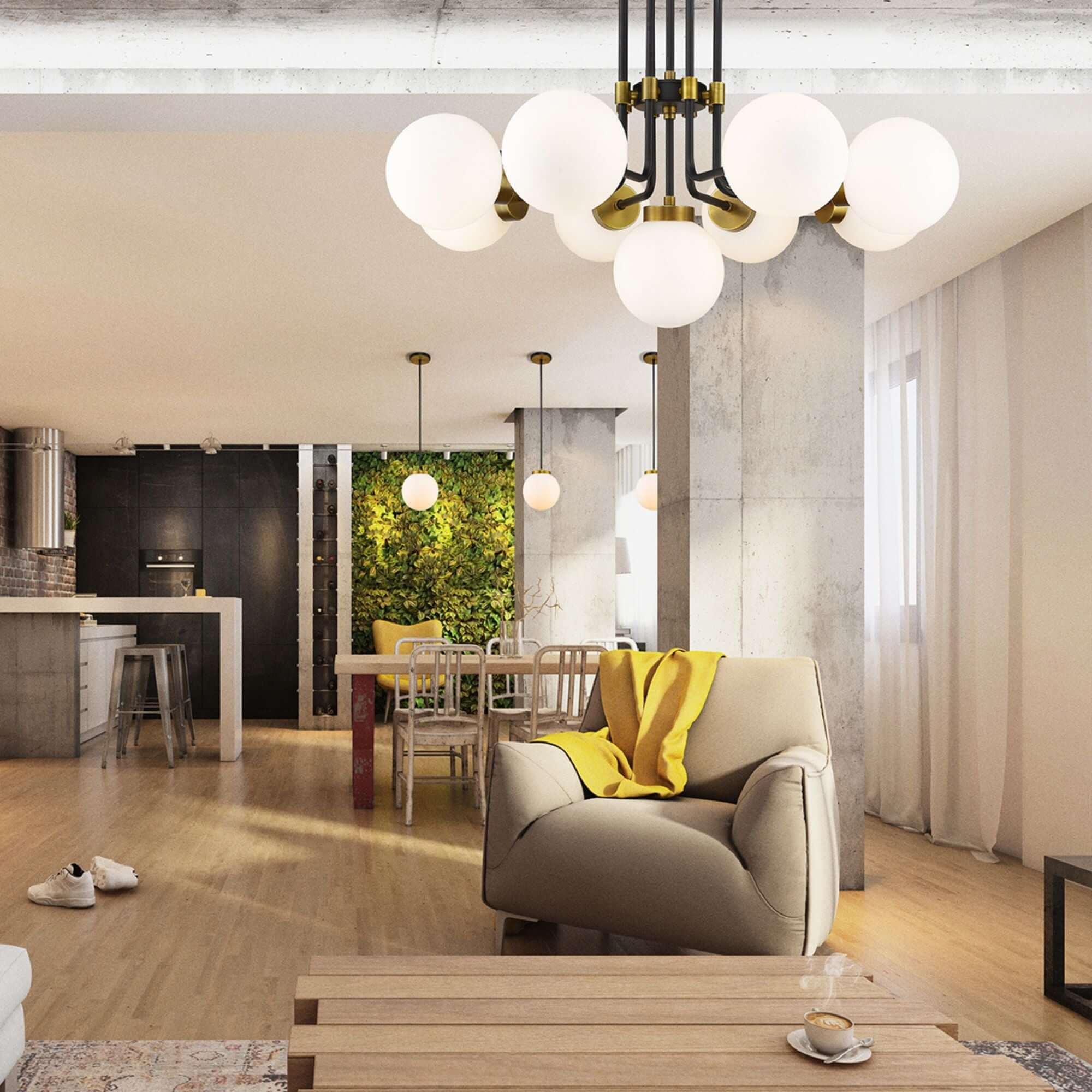 Parsons 9 Light Chandelier Matte Black + Olde Brass