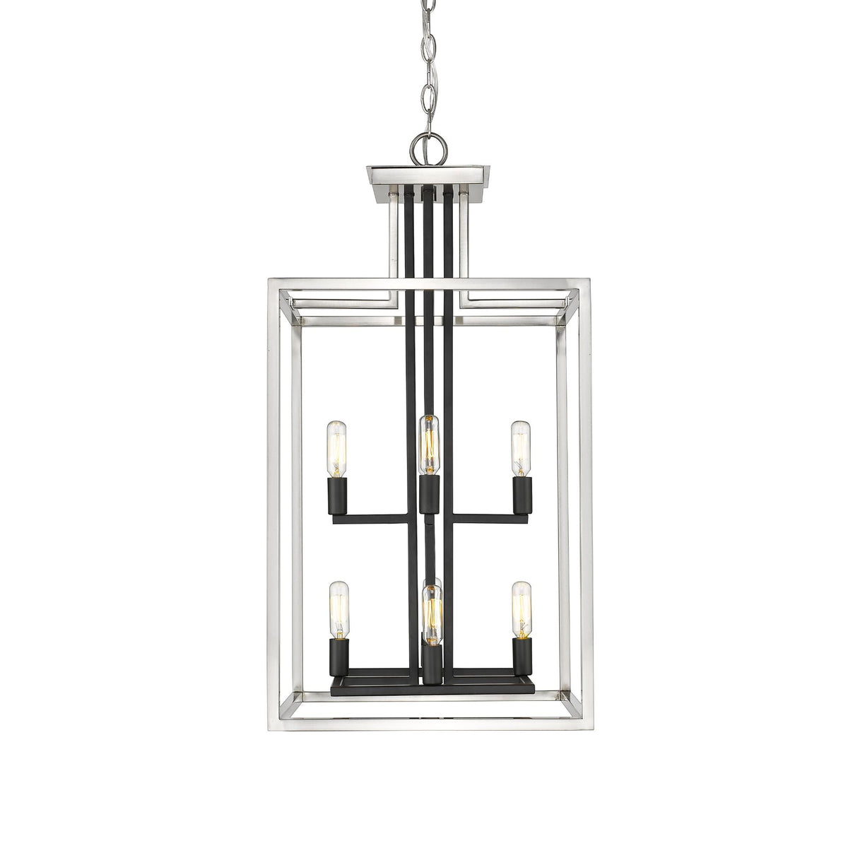 Quadra 8 Light Chandelier Brushed Nickel + Matte Black