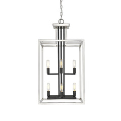 Quadra 8 Light Chandelier Brushed Nickel + Matte Black