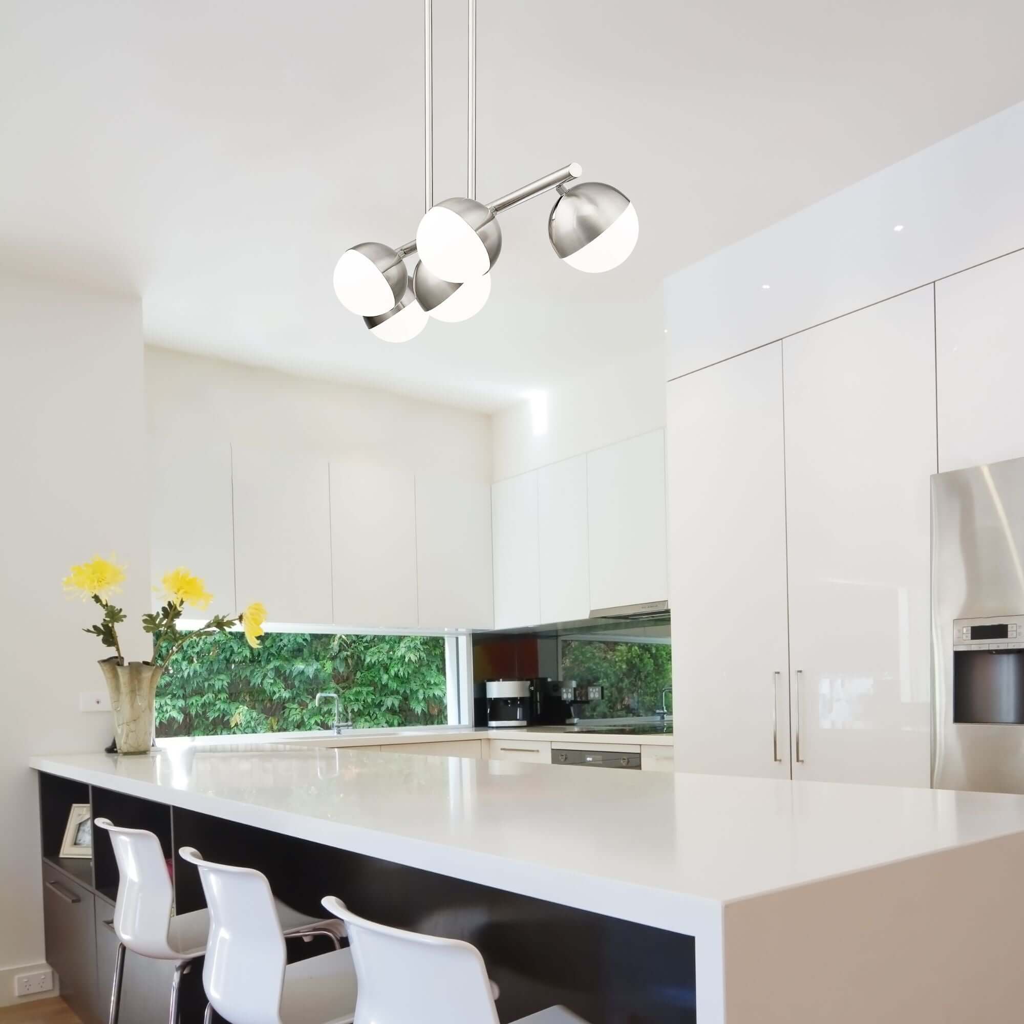 Realm Sphere 5 Light Linear Chandelier Brushed Nickel