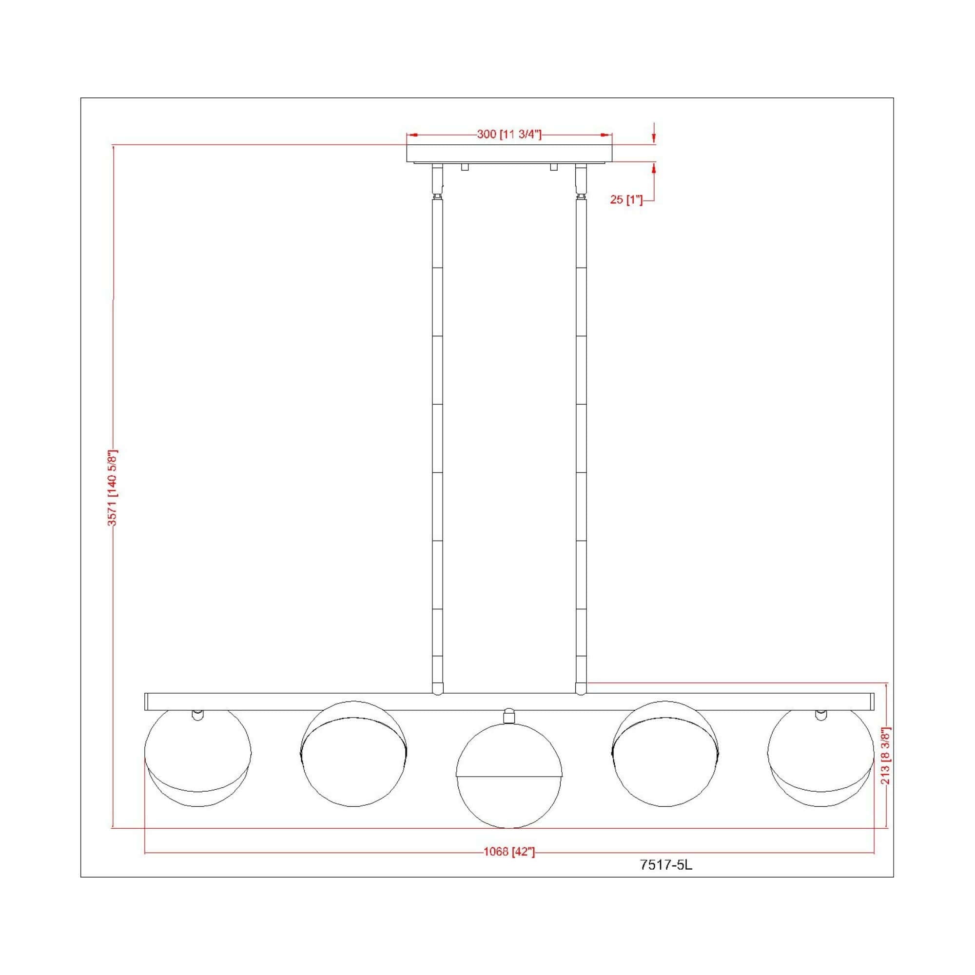 Realm Sphere 5 Light Linear Chandelier Brushed Nickel