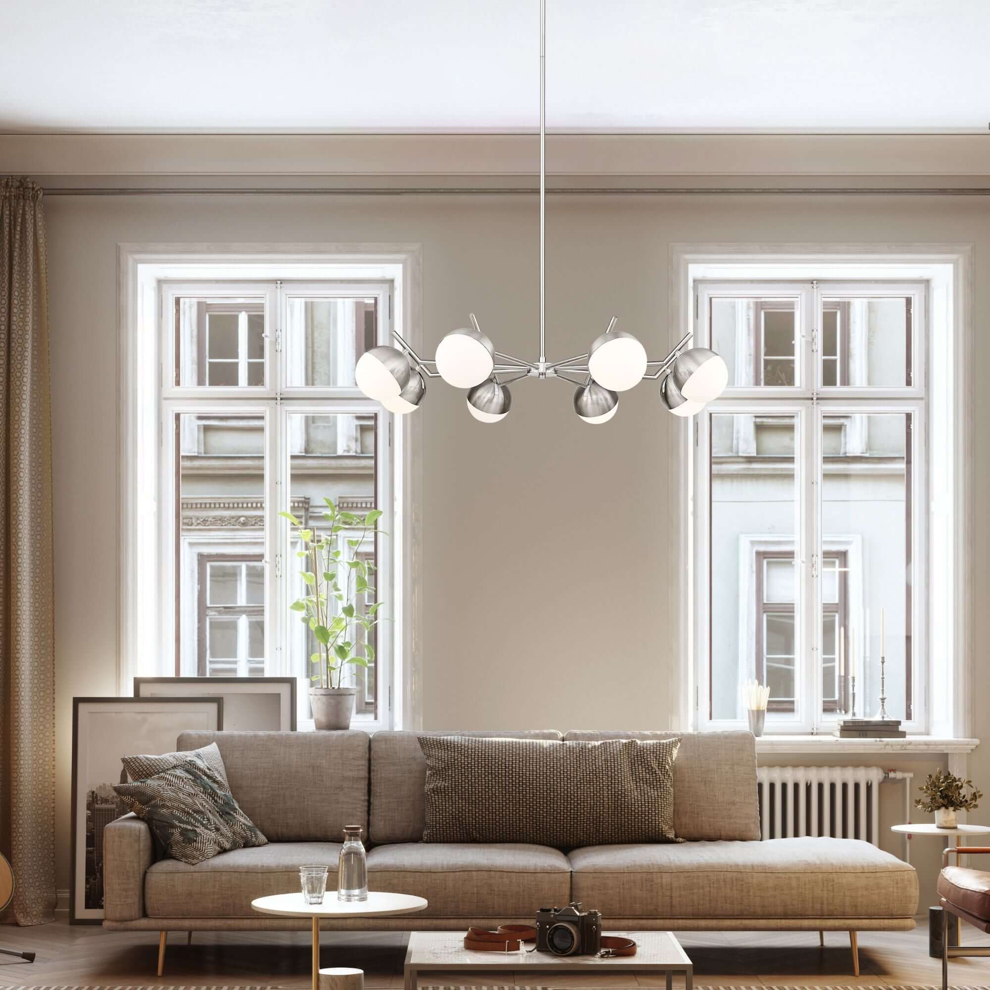 Realm Sphere 8 Light Chandelier Brushed Nickel