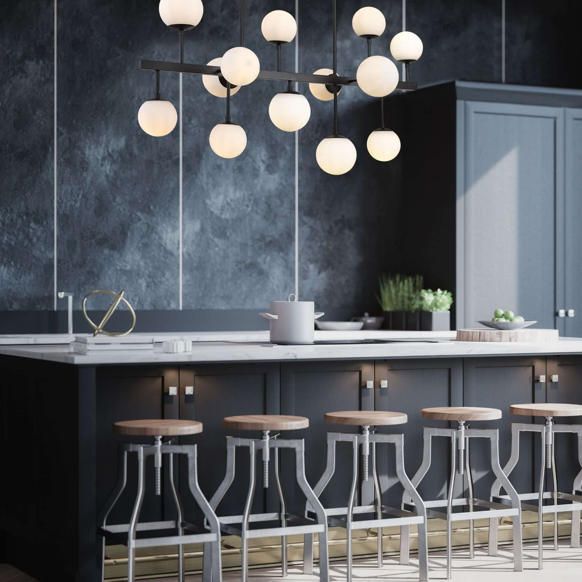 Midnetic 13 Light Linear Chandelier Matte Black