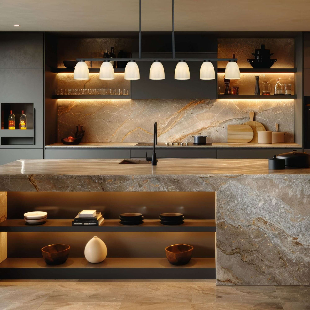 Naya 7 Light Linear Chandelier Matte Black
