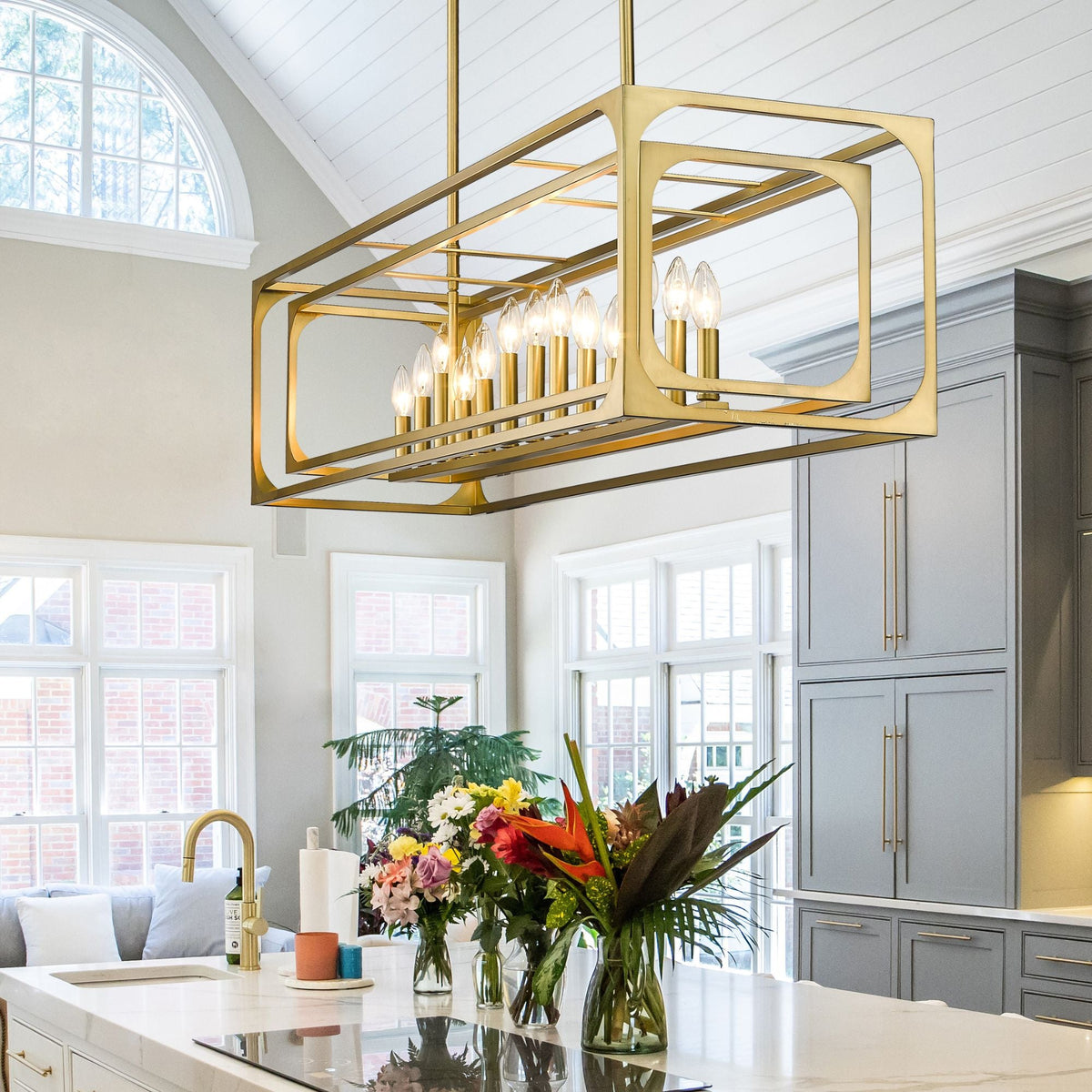 Easton 13 Light Linear Chandelier Rubbed Brass