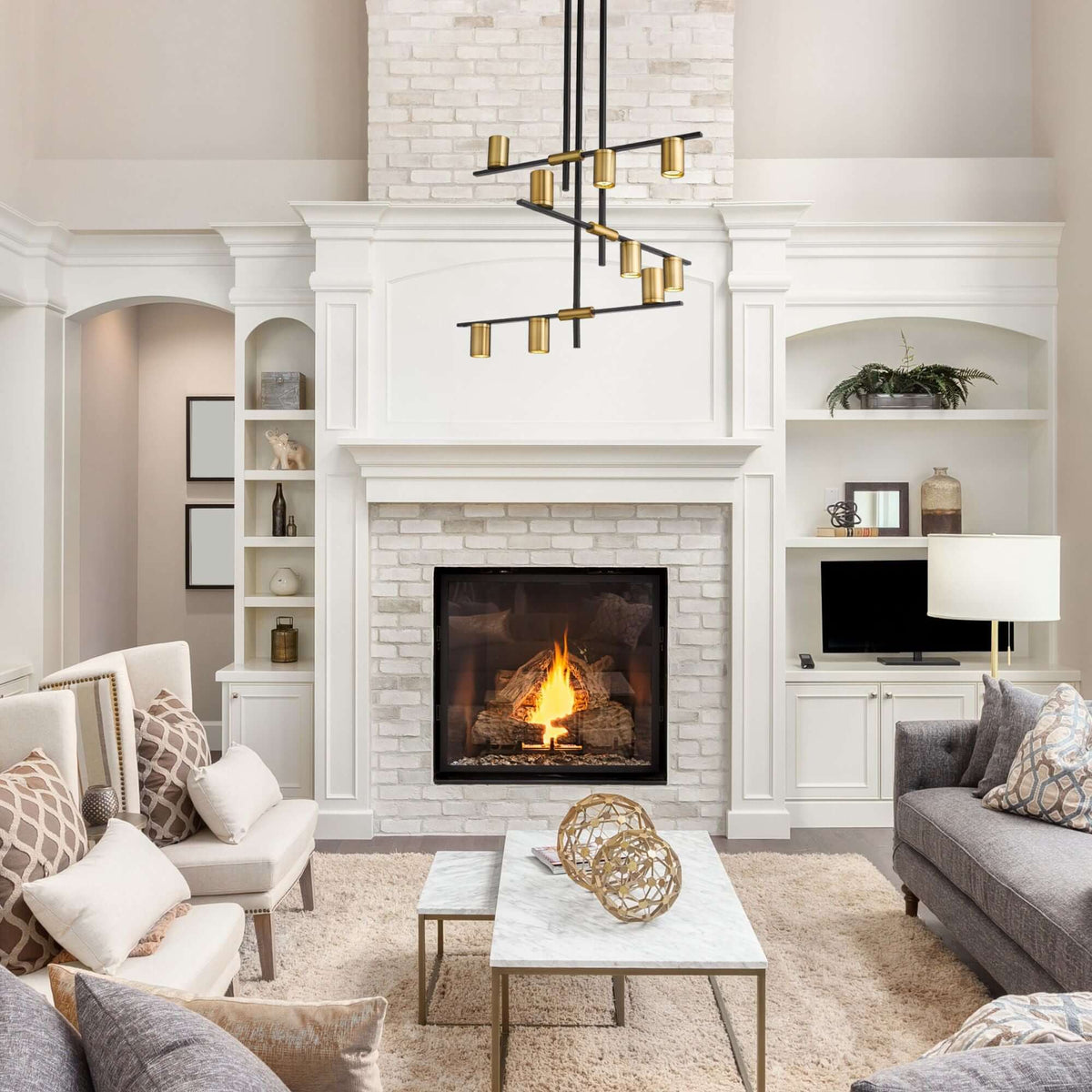 Calumet GU10 9 Light Chandelier Matte Black + Olde Brass