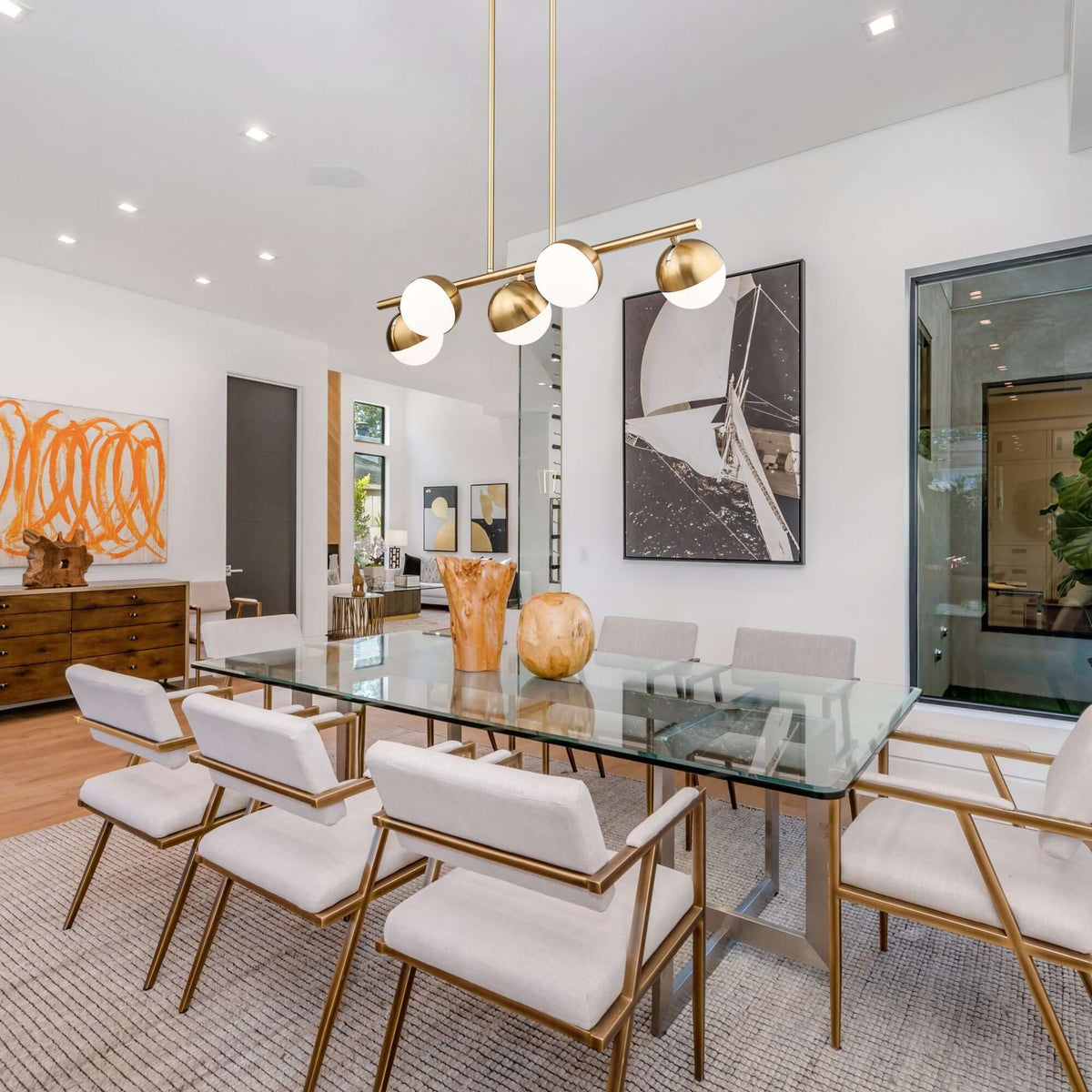 Realm Sphere 5 Light Linear Chandelier Modern Gold