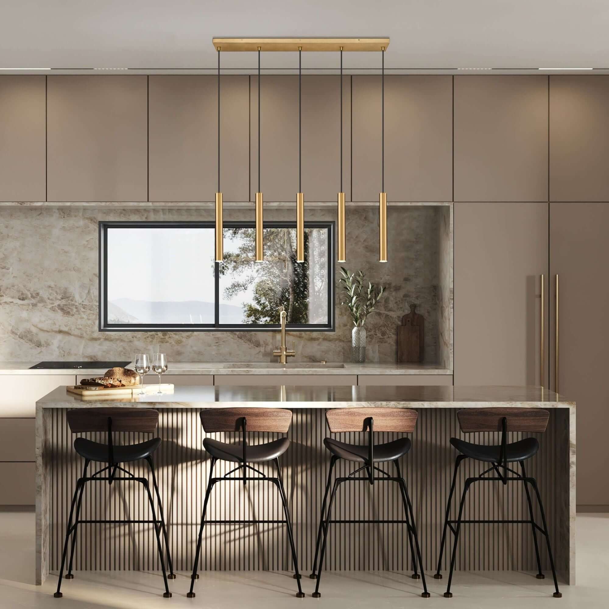 Forest LED 5 Light Linear Chandelier Modern Gold