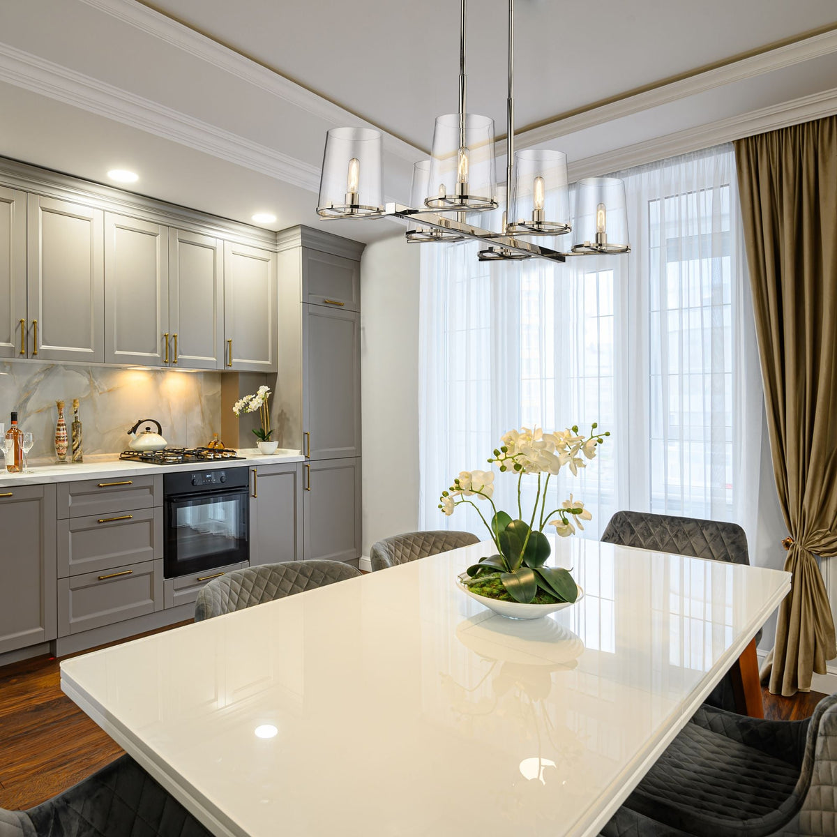 Callista 6 Light Linear Chandelier Polished Nickel